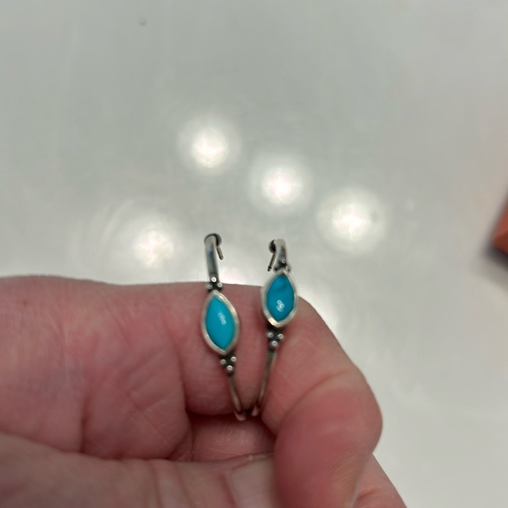 James Avery hoop earrings with turquoise stone.